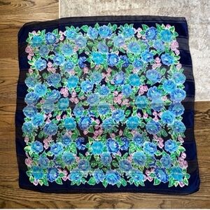Anthropologie Blue Whimsical Floral Scarf